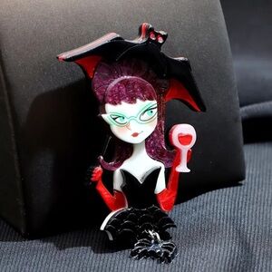 ***NWOT*** Acrylic Bat Umbrella Girl Brooch Pin